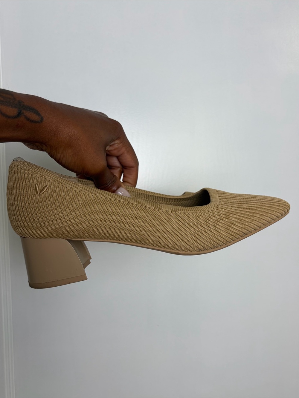VIVAIA Square Toe Chunky Heel Pumps Beige tan 39